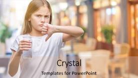  Presentation with drinking glass - Presentation theme having decline - young beautiful girl drinking glass background and a coral colored foreground