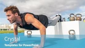  Presentation with fitness - Cool new PPT theme with decline push up fitness man doing strength training exercise pushup at outdoor gym with feet elevated backdrop and a teal colored foreground