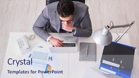  Presentation with declining - Presentation theme enhanced with declining profit - view from top on businessman background and a sky blue colored foreground