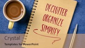  Presentation with motivational - Colorful presentation enhanced with declutter-organize-simplify-motivational-handwriting backdrop and a coral colored foreground