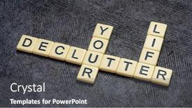  Presentation with personal development - Colorful slide deck enhanced with declutter-your-life-crossword backdrop and a dark gray colored foreground