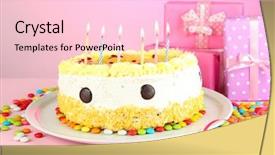  Presentation with pink birthday - Theme having decoartion - happy birthday cake and gifts background and a lemonade colored foreground