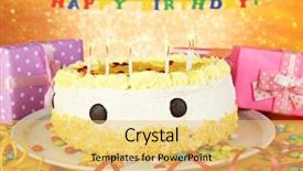 Presentation with happy birthday cake - Cool new theme with decoartion - happy birthday cake and gifts backdrop and a yellow colored foreground