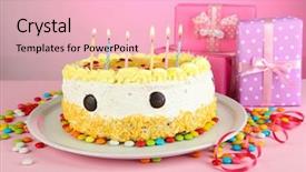  Presentation with pink birthday - Theme having decoartion - happy birthday cake and gifts background and a lemonade colored foreground