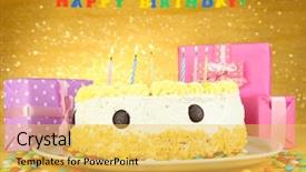  Presentation with happy birthday cake - PPT theme having decoartion - happy birthday cake and gifts background and a  colored foreground