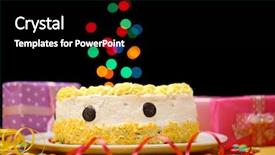  Presentation with happy birthday cake - PPT theme enhanced with decoartion - happy birthday cake and gifts background and a  colored foreground