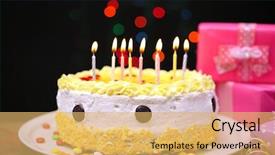  Presentation with happy birthday cake - Theme enhanced with decoartion - happy birthday cake and gifts background and a  colored foreground