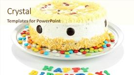 Presentation with happy birthday cake - Cool new theme with decoartion - happy birthday cake isolated backdrop and a  colored foreground