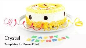  Presentation with happy birthday cake - Theme with decoartion - happy birthday cake isolated background and a  colored foreground
