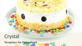  Presentation with happy birthday cake - Cool new PPT layouts with hipster man using tablet in a coffee shop backdrop and a tawny brown colored foreground