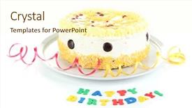  Presentation with happy birthday cake - Presentation theme featuring decoartion - happy birthday cake isolated background and a  colored foreground