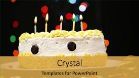  Presentation with happy birthday cake - Slide set with decoartion - happy birthday cake on black background and a  colored foreground