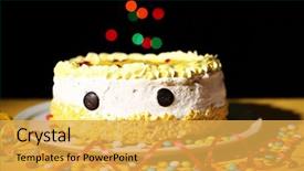  Presentation with happy birthday cake - PPT theme having decoartion - happy birthday cake on black background and a yellow colored foreground