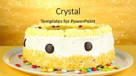  Presentation with cake - Cool new PPT theme with decoartion - tasty cake on yellow background backdrop and a yellow colored foreground