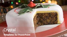  Presentation with recipe - Slide set having decorated christmas fruit cake background and a coral colored foreground