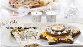  Presentation with candle christmas - Amazing slide deck having decorated-christmas-table-with-gingerbread backdrop and a soft green colored foreground