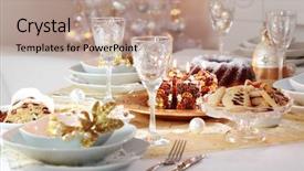  Presentation with christmas tree - Slides featuring decorated christmas table with tree background and a coral colored foreground