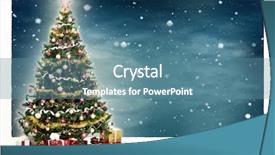  Presentation with christmas tree - Slide deck with decorated christmas tree and gift background and a teal colored foreground