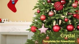  Presentation with christmas tree - Beautiful PPT theme featuring decorated christmas tree in room backdrop and a tawny brown colored foreground