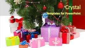  Presentation with christmas tree - PPT theme consisting of decorated-christmas-tree-with-gifts background and a tawny brown colored foreground
