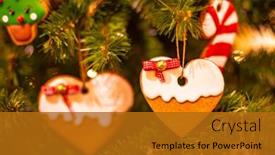  Presentation with christmas holiday gingerbread - Amazing slide deck having decorated-christmas-with-gingerbread-hanging backdrop and a gold colored foreground