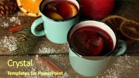 Presentation with mulled wine - Amazing PPT theme having decorated composition of mulled wine in mugs on wooden table backdrop and a tawny brown colored foreground