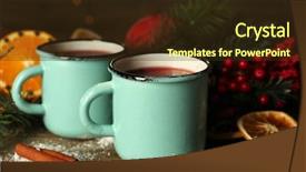  Presentation with mulled wine - Amazing PPT theme having decorated composition of mulled wine in mugs on wooden table backdrop and a tawny brown colored foreground