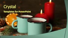  Presentation with mulled wine - Audience pleasing PPT theme consisting of decorated composition of mulled wine in mugs on wooden table backdrop and a wine colored foreground