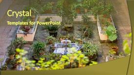  Presentation with flower pots - Presentation design featuring decorated courtyard of a house background and a tawny brown colored foreground