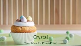  Presentation with table napkin - Amazing presentation design having decorated easter cupcake on white table with green table-napkin backdrop and a mint green colored foreground