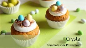  Presentation with table napkin - Audience pleasing presentation consisting of decorated easter cupcakes on table with green table-napkin backdrop and a yellow colored foreground