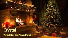  Presentation with room - Amazing PPT theme having decorated fireplace and christmas backdrop and a tawny brown colored foreground