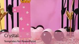  Presentation with first birthday - Colorful slide set enhanced with decorated for celebration of baby backdrop and a coral colored foreground