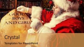  Presentation with santa claus holding scroll paper - Theme with decorated for christmas and carefull background and a yellow colored foreground