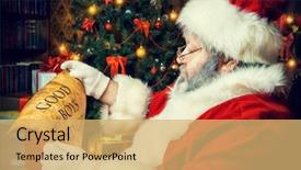  Presentation with santa claus and reindeers - Slides featuring decorated for christmas and carefull background and a  colored foreground