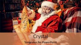  Presentation with santa claus holding scroll paper - Colorful PPT theme enhanced with decorated for christmas and carefull backdrop and a  colored foreground