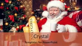  Presentation with santa claus holding scroll paper - Cool new presentation theme with decorated for christmas and carefull backdrop and a  colored foreground