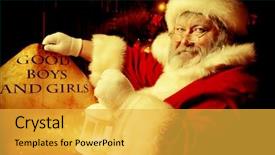  Presentation with santa claus holding scroll paper - Slide deck consisting of decorated for christmas and carefull background and a  colored foreground