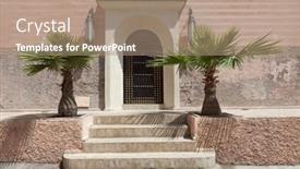  Presentation with morocco dunes in the sahara - Slides consisting of decorated moroccan door with palmtrees background and a coral colored foreground