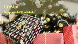  Presentation with banquet hall - Colorful slides enhanced with decorated new year tree backdrop and a tawny brown colored foreground