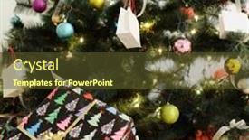  Presentation with banquet hall - Presentation theme consisting of decorated new year tree in the banquet hall background and a tawny brown colored foreground