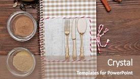  Presentation with recipe book - Colorful presentation theme enhanced with decorated recipe book with ingredients backdrop and a  colored foreground