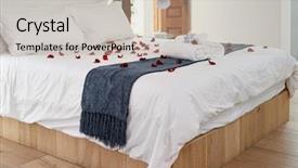  Presentation with bed hotel - Audience pleasing theme consisting of decorated-romantic-hotel-honeymoon-bed backdrop and a mint green colored foreground