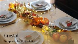  Presentation with thanksgiving dinner - Theme having decorated table for thanksgiving dinner background and a coral colored foreground