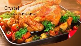  Presentation with christmas dinner - Amazing slide set having decorated with candles roasted chicken backdrop and a gold colored foreground