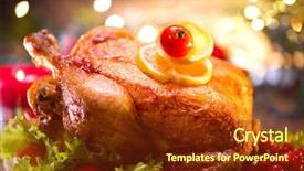  Presentation with christmas dinner - Slides featuring decorated with candles roasted chicken background and a tawny brown colored foreground