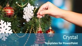 Presentation with christmas tree - Beautiful PPT theme featuring decorating christmas tree on bright backdrop and a ocean colored foreground
