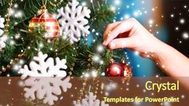  Presentation with animated christmas tree - PPT theme enhanced with decorating christmas tree on bright background and a tawny brown colored foreground