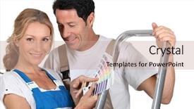  Presentation with steps - Audience pleasing PPT theme consisting of decorating couple with color chart and steps backdrop and a coral colored foreground