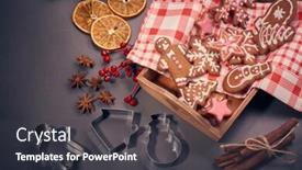  Presentation with new year card - Slide deck featuring decorating-gingerbreads-handmade-cookies-confection background and a dark gray colored foreground